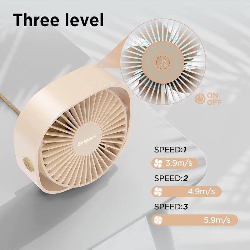 EasyAcc USB Small Desk Fan, Slumber Pod Fan [360°Rotatable &Powerful] 3 Speeds Portable Personal Table Travel Fan for Desk Cruise Ship Dorm Bedroom Office (No Battery) - Image 2